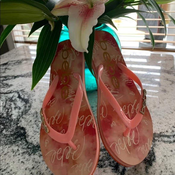Bebe Logo Crystal Flip Flops, 6, New - Picture 5 of 7